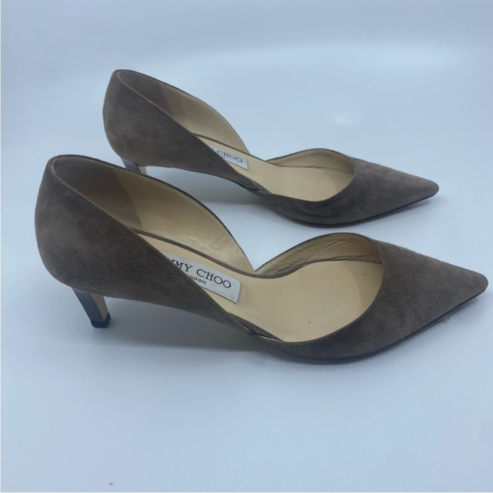 ISO Jimmy Choo Grey Brown Suede Heels